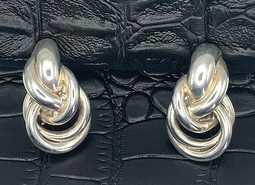 Image for Sterling Silver Large love Knot Earrings / Omega Back  ESTATE