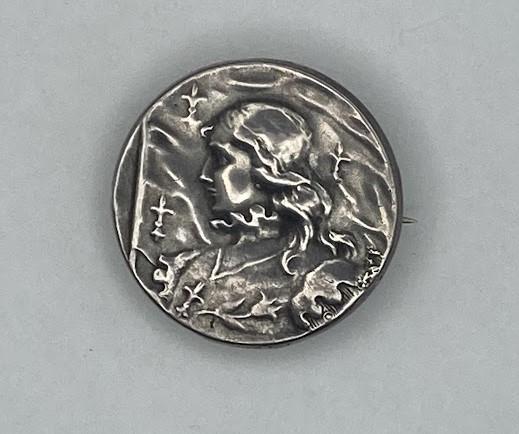 Image for Circa 1910 Unger Brothers Joan of Arc Art Noveau Silver Brooch  ESTATE