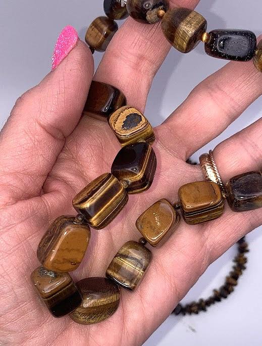 Image for Tigers Eye gemstone necklace set of 2 ESTATE
