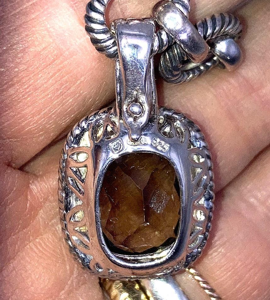Image for ESTATE- Michele Albala Sterling Silver Checkerboard Smoky Quartz Pendant Cable SS Chain