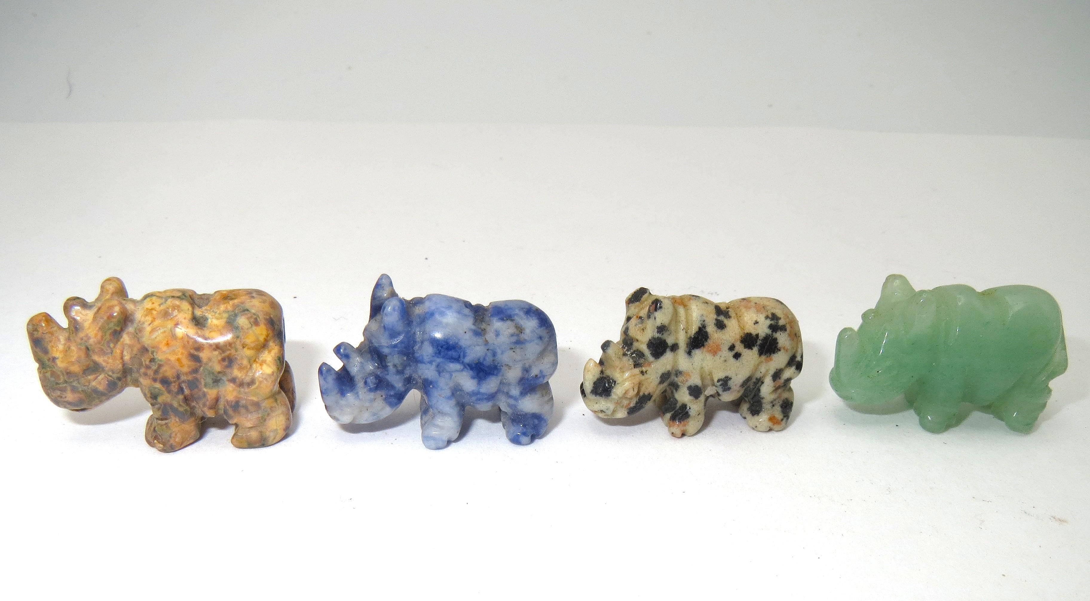 Image for Gemstone hand carved Rhino Beads miniatures set of 4