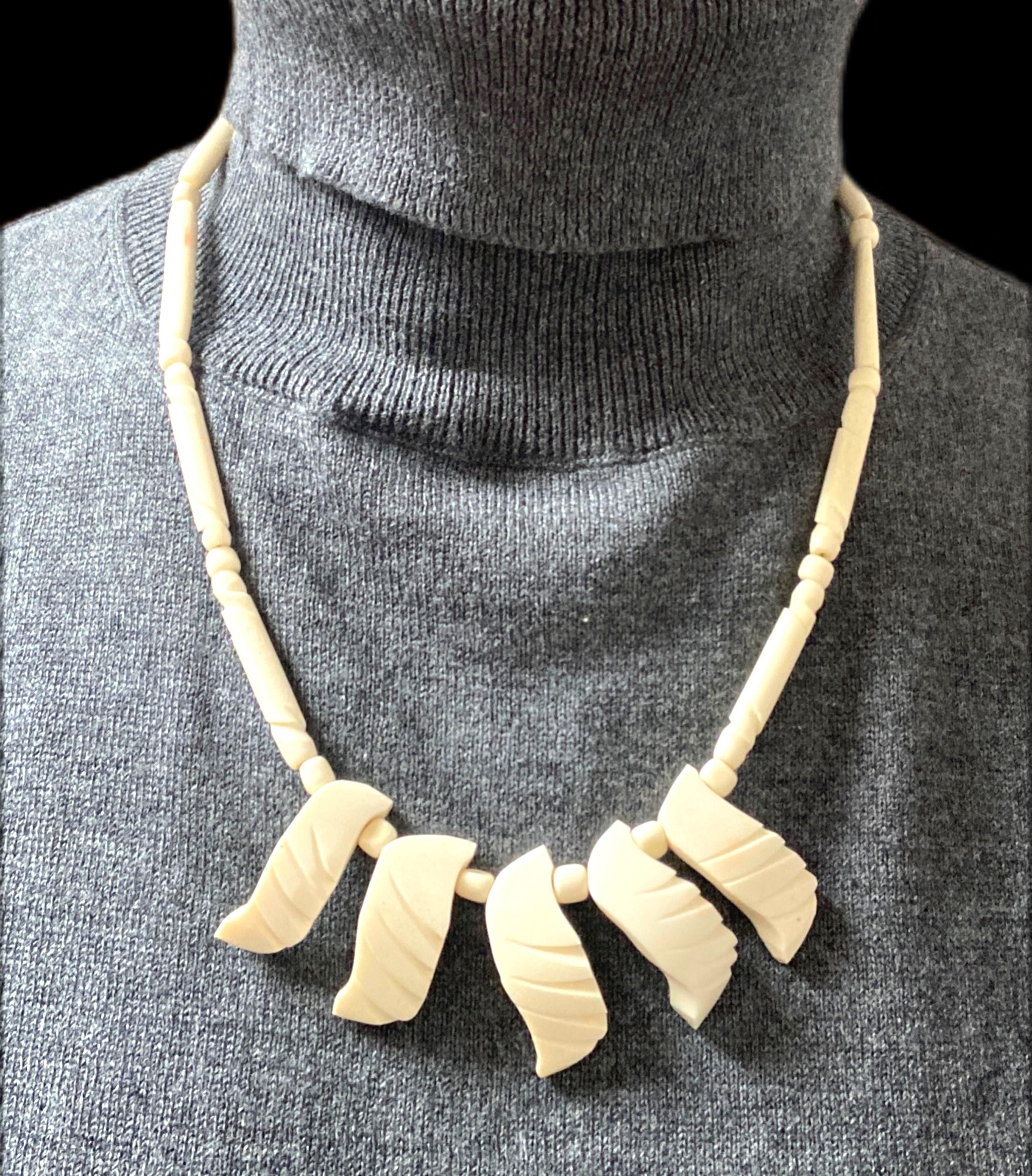 Image for Estate-Carved Natural Horn- Faux Ivory 21 inch