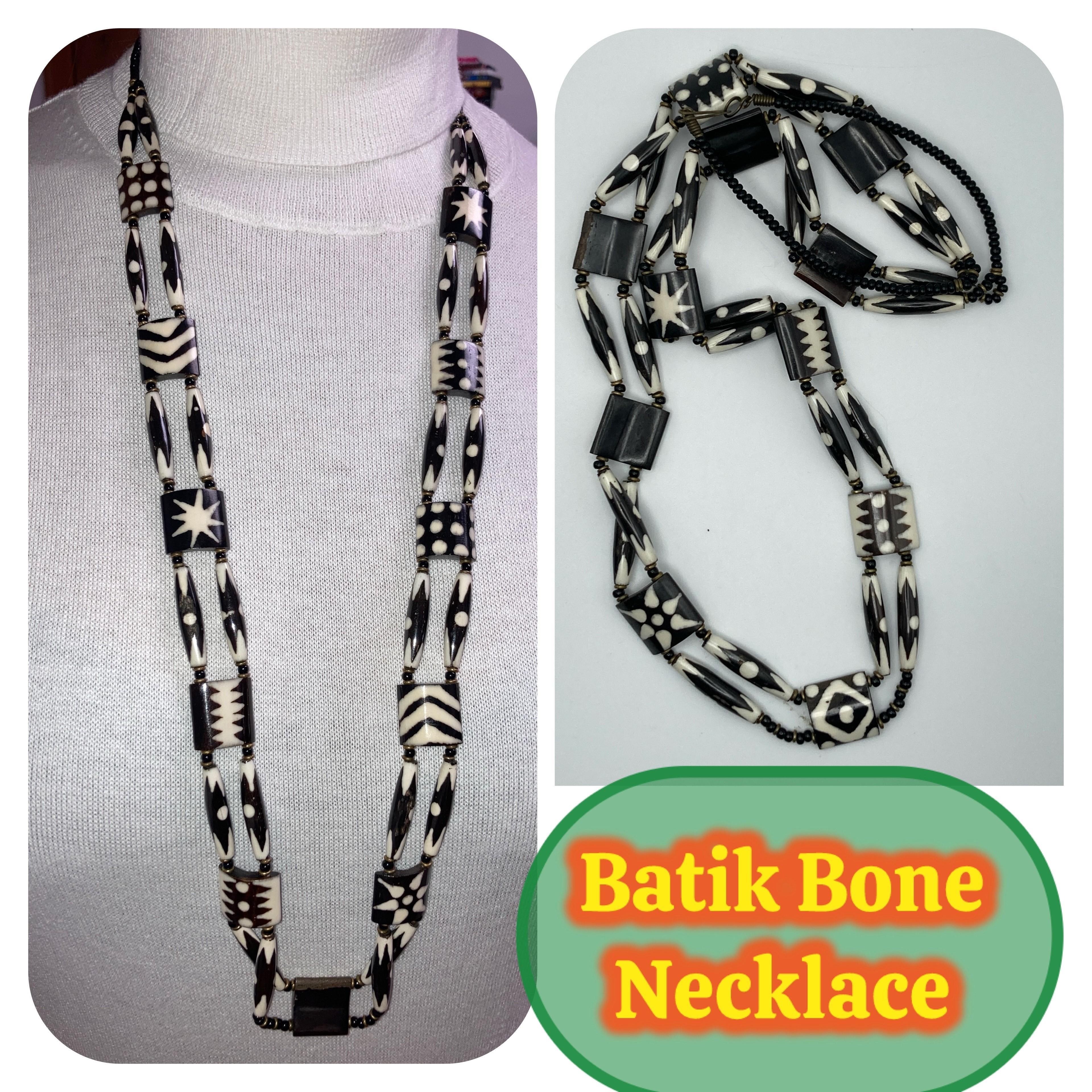 Image for vintage Batik Bone bead necklace 38 inch long