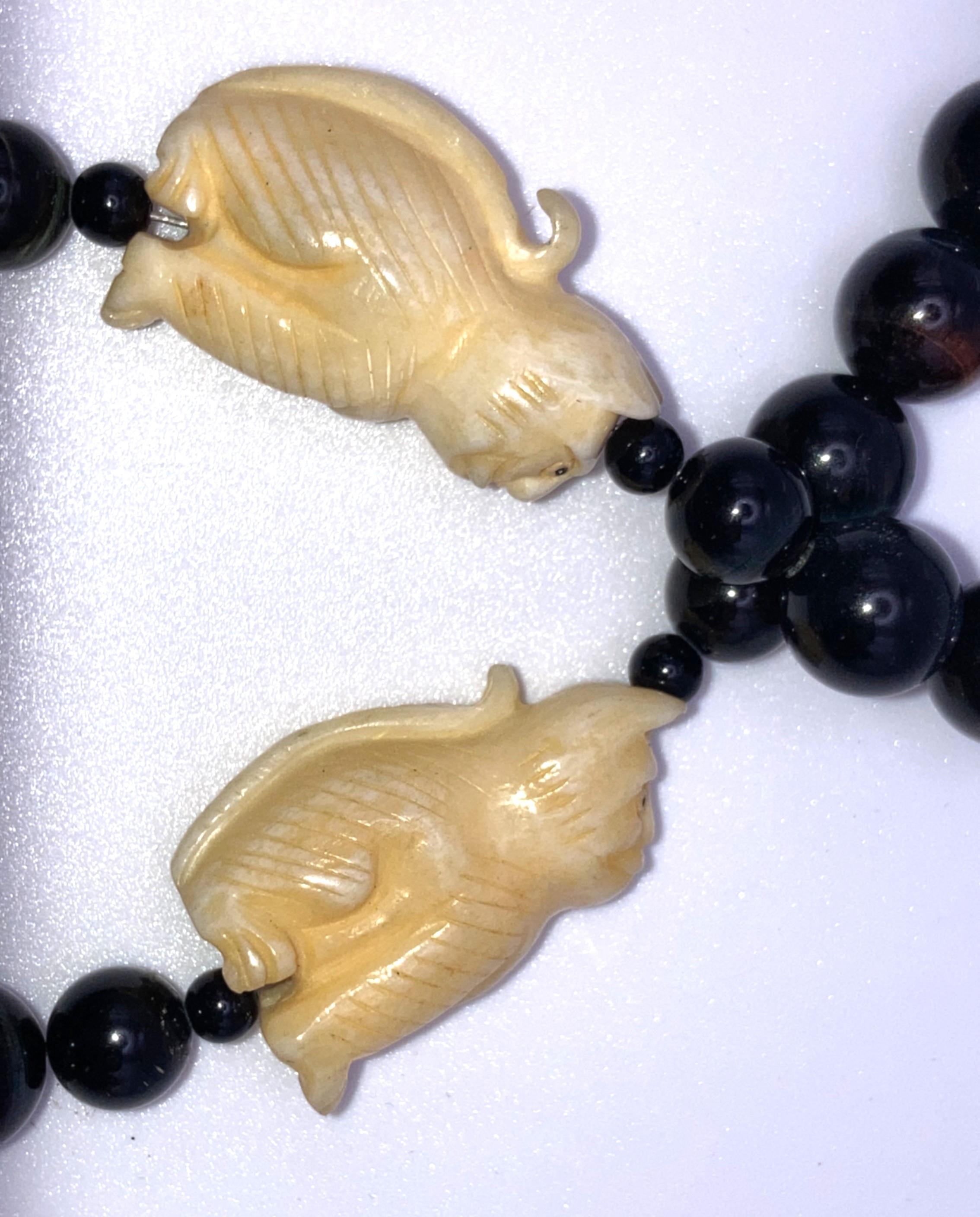 Image for Tiger Eye & carved Cat beads necklace ** VIDEO **