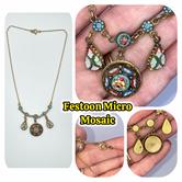 Image for Festoon Micro Mosaic Round Teardrop Floral Gold Tone Necklace - ESTATE