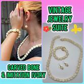 Image for Estate carved bone jewelry suite
